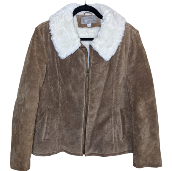 croft & barrow Jackets & Blazers - Croft & Barrow Tan Sherpa-Lined Faux Suede Jacket 🤎